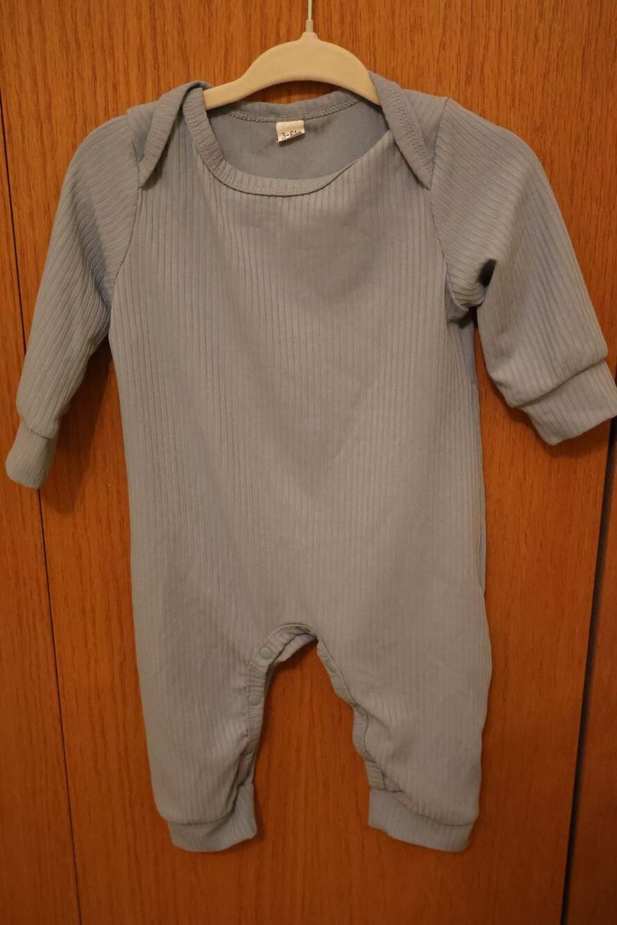 Baby Light Blue Ribbed Long Sleeve Jumpsuit Bodysuit Romper 3-6M